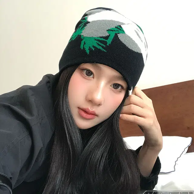 浪莎 秋冬国风可爱熊猫提花针织帽保暖防风护耳套头 腈纶 绒线帽 男女同款情侣款