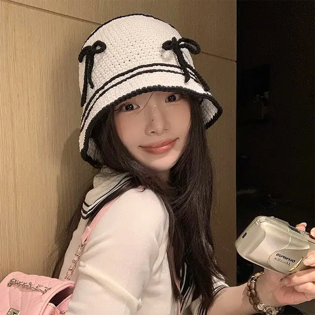 浪莎 韩系甜美蝴蝶结学生秋冬显脸小针织帽出片盆帽 腈纶 渔夫帽 男女同款情侣款