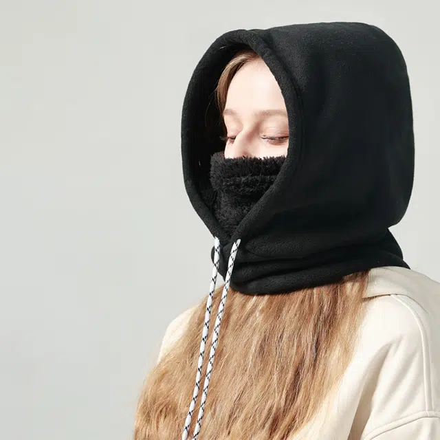 浪莎 保暖防风帽子围脖一体秋冬加绒加厚护耳户外骑行通勤绒线帽子包头帽 男女同款情侣款 涤纶 绒线帽 男女同款情侣款