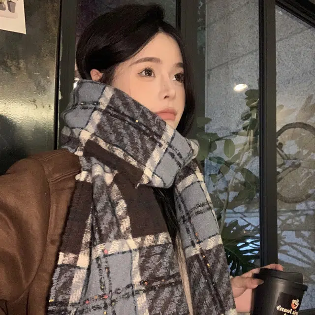浪莎 彩点糖豆格子流苏围巾秋冬季披肩韩系高级氛围感加厚保暖围脖 男女同款情侣款 礼盒装 绒线围巾 男女同款情侣款