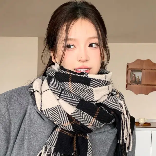 浪莎 学院风格纹氛围感保暖条纹温暖多功能围脖披肩 涤纶 绒线围巾 通用