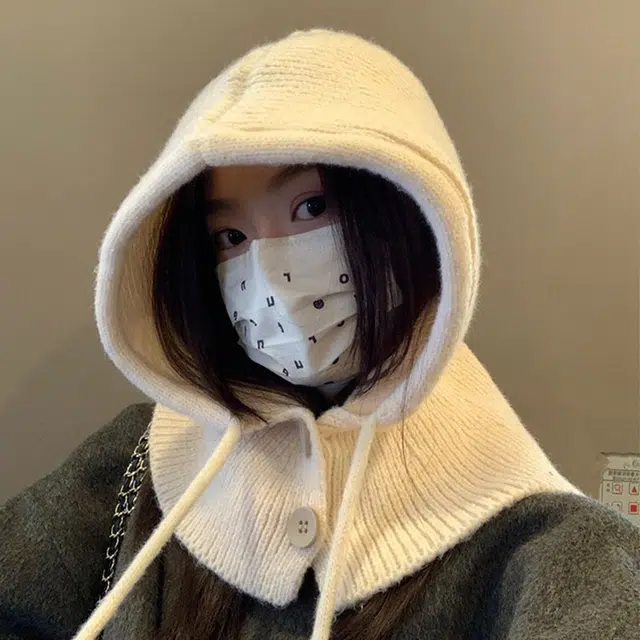 浪莎 巴拉克拉法帽男女情侣款秋冬季保暖帽子围脖一体护耳毛线针织绒线帽 涤纶 绒线帽 男女同款情侣款