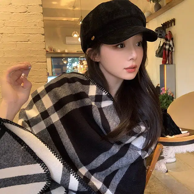 浪莎 气质拉满名媛风复古格纹锁边围巾女生秋冬季保暖时髦优雅贵气百搭围脖 礼盒装 绒线围巾 男女同款情侣款