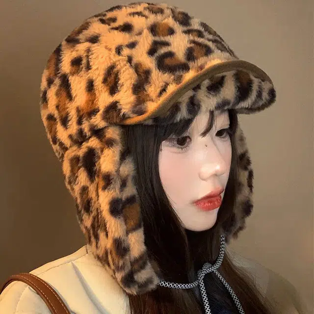 浪莎 超酷风复古豹纹系带雷锋帽子女生冬天甜酷辣妹保暖护耳毛绒飞行帽 涤纶 雷锋帽 女款