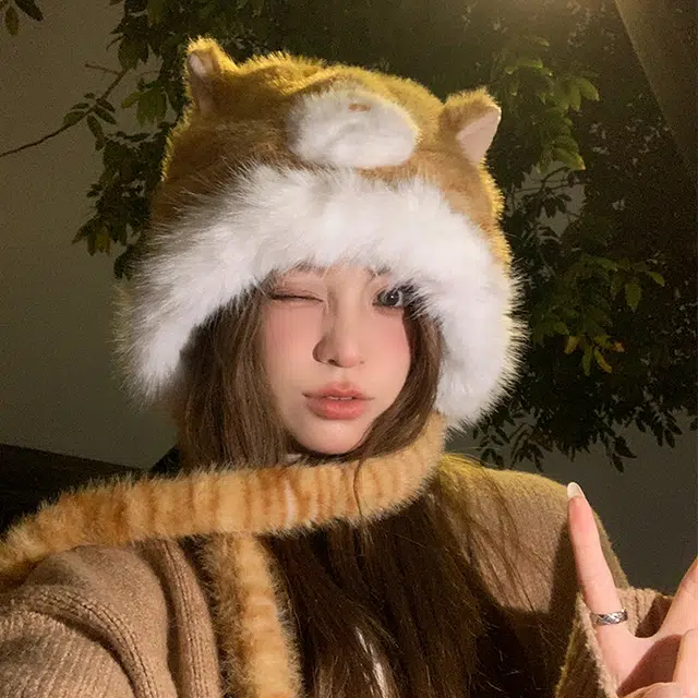 【萌趣搞怪】 浪莎 趣味小猫咪软乎乎可爱毛绒帽女生冬季保暖护耳雷锋帽时尚趣味渔夫帽 涤纶 绒线帽 女款