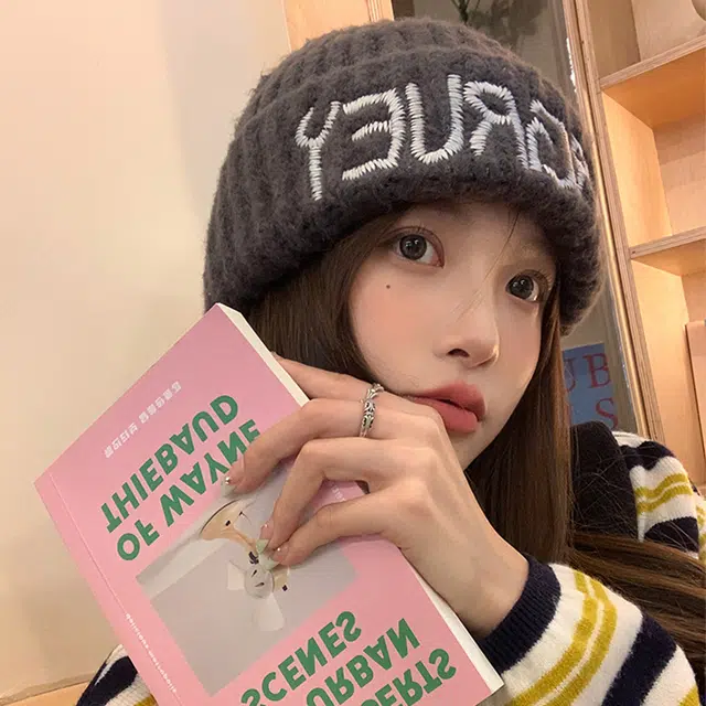浪莎 秋冬保暖针织帽韩版出游逛街情侣时尚缝线字母百搭毛线包头绒线帽子 男女同款 涤纶 绒线帽 男女同款情侣款