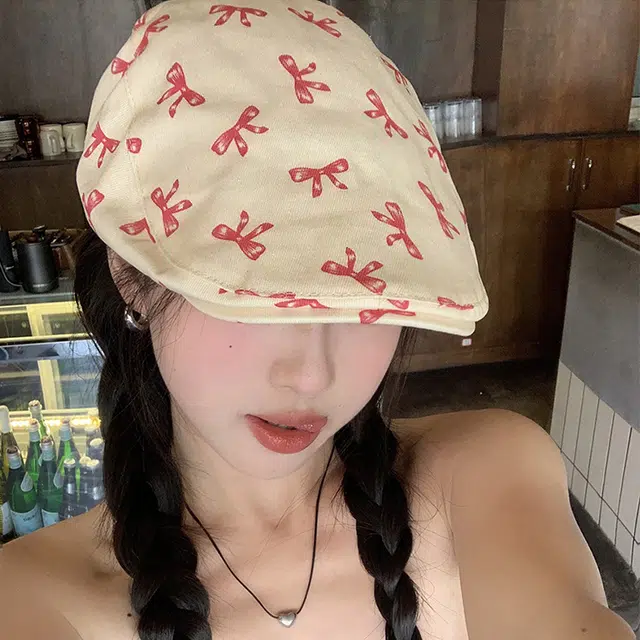 浪莎 甜酷蝴蝶结前进帽子 夏季 显脸小鸭舌帽出游拍照可爱遮阳帽 棉 贝雷帽 女款