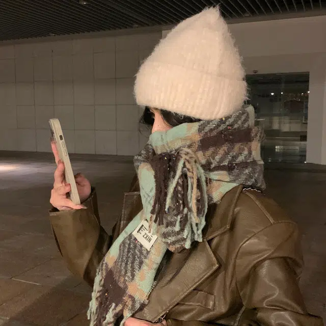 浪莎 彩点糖豆格子流苏围巾秋冬季披肩韩系高级氛围感加厚保暖围脖 男女同款情侣款 礼盒装 绒线围巾 男女同款情侣款