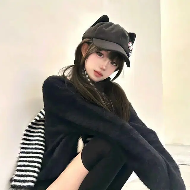 浪莎 二次元卡通动漫猫耳朵宅系大头围显脸小百搭萌系 棉 鸭舌帽 女款