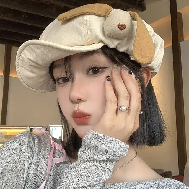 浪莎 可爱小狗翻檐云朵学生夏季复古甜美显脸小画家帽子 棉 八角帽 女款