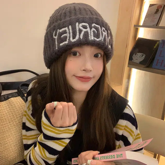 浪莎 秋冬保暖针织帽韩版出游逛街情侣时尚缝线字母百搭毛线包头绒线帽子 男女同款 涤纶 绒线帽 男女同款情侣款