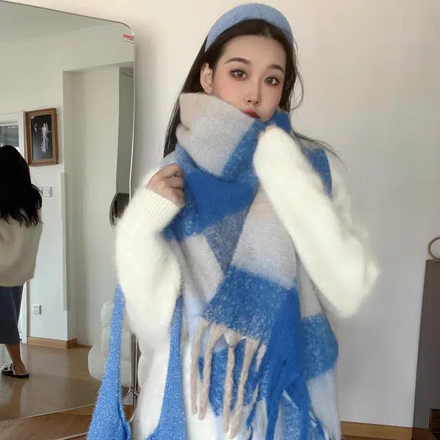 浪莎 奶油格子学院风百搭显白加厚保暖 礼盒装 聚酯纤维 绒线围巾 男女同款情侣款