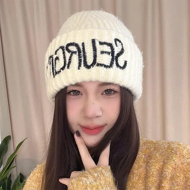 浪莎 秋冬保暖针织帽韩版出游逛街情侣时尚缝线字母百搭毛线包头绒线帽子 男女同款 涤纶 绒线帽 男女同款情侣款