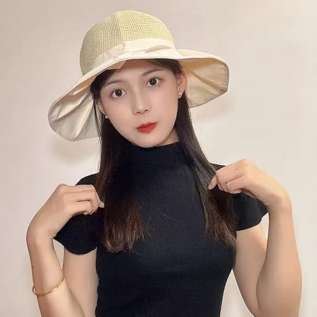 浪莎 韩系户外休闲出行小清新海滩防紫外线防晒大帽檐显脸小 棉 渔夫帽 女款