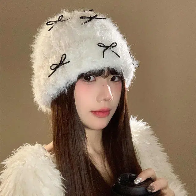 浪莎 甜美蝴蝶结加厚保暖护耳针织大头围显脸小 棉 绒线帽 男女同款情侣款