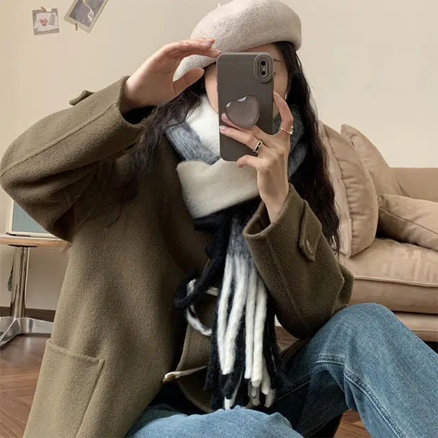 浪莎 大格子超柔软质感韩版马海毛加厚保暖 心动礼盒装 聚酯纤维 绒线围巾 男女同款情侣款