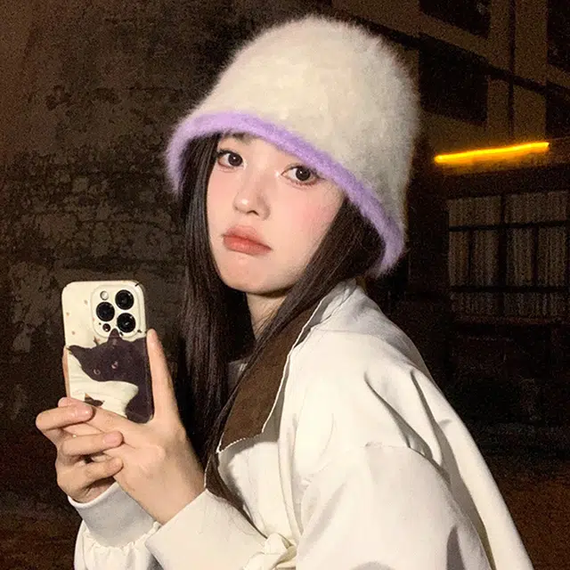 浪莎 纯欲风显脸小韩系甜美可爱针织 兔毛 绒线帽 女款