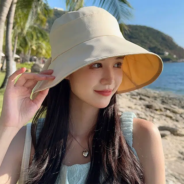 浪莎 夏季遮阳户外骑车海边 聚酯纤维 渔夫帽 女款