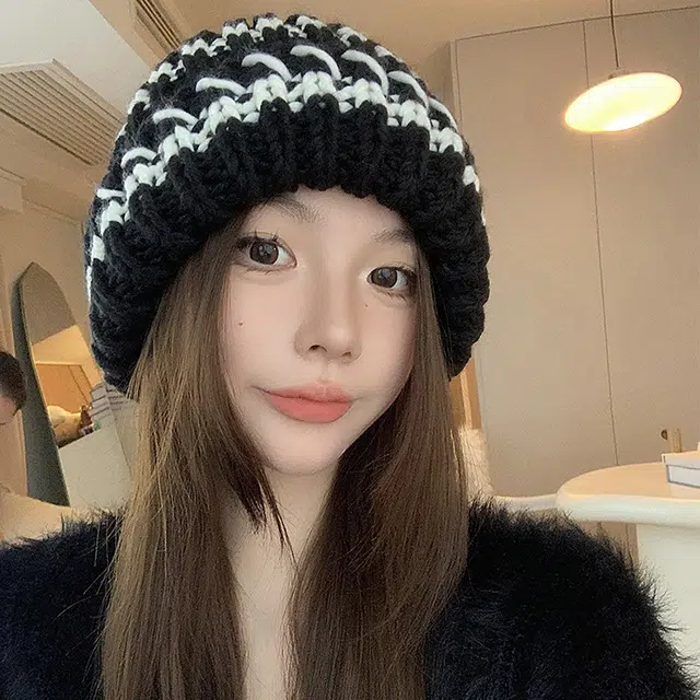 浪莎 学院风大头围粗线针织绒线帽男女情侣款百搭显脸小毛线帽冬季保暖堆堆帽 涤纶 绒线帽 男女同款情侣款