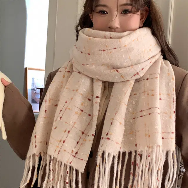 浪莎 学院风氛围感仿羊绒格子流苏秋冬季加长加厚保暖围脖披肩 赠礼礼盒装 绒线围巾 男女同款情侣款