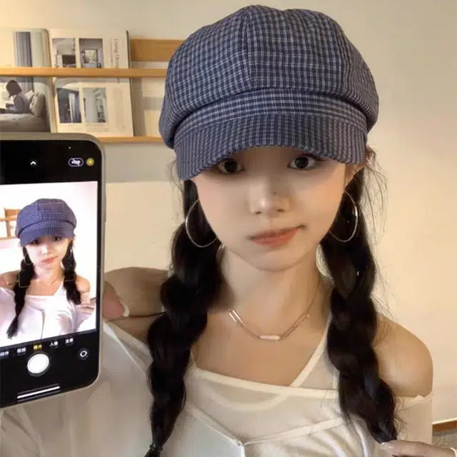 浪莎 韩系早秋千鸟格纹薄款复古英伦风百搭休闲 棉 贝雷帽 男女同款情侣款