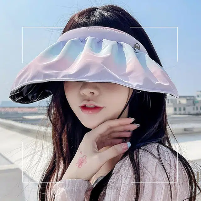浪莎 韩式渐变色彩虹贝壳防紫外线空顶可扎马尾 聚酯纤维 防晒帽 女款