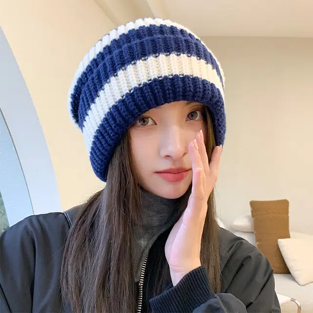 浪莎 韩式潮流字母贴标针织堆堆帽大头围时尚百搭休闲出街包头帽显脸小 聚酯纤维 绒线帽 男女同款情侣款