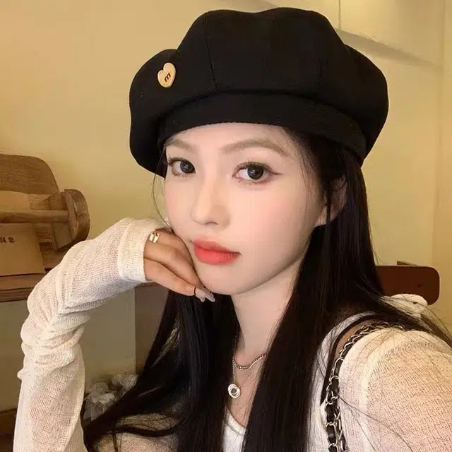 浪莎 韩系简约纯色爱心大头围时尚复古百搭时尚休闲 聚酯纤维 贝雷帽 女款