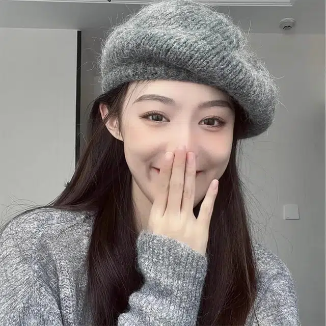 浪莎 文艺风马海毛毛线贝雷帽女款秋冬针织帽子温柔保暖大头围显脸小画家帽 腈纶 贝雷帽 女款