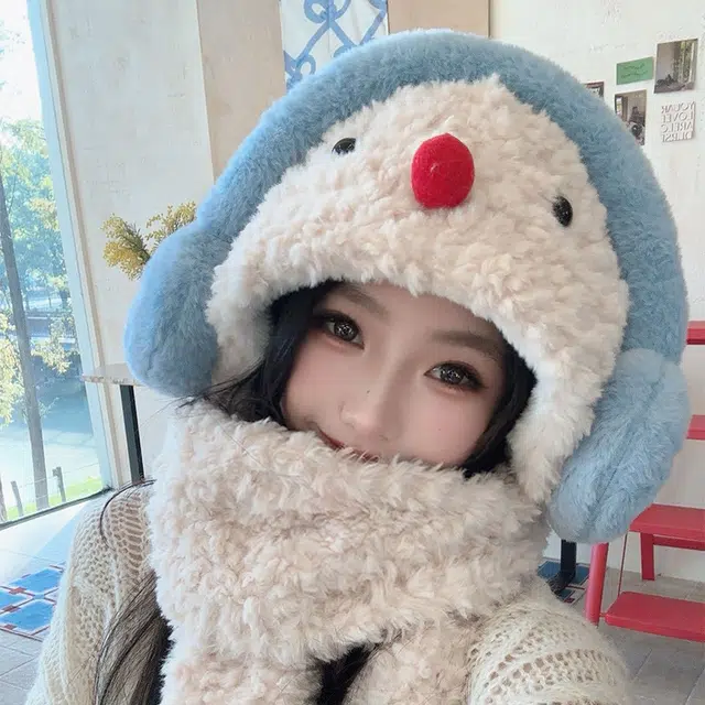 【暖冬力荐】 浪莎 可爱红鼻子小雪人羊羔绒帽子女生学生冬季围巾手套加厚保暖三件套绒线帽 涤纶 绒线帽 女款