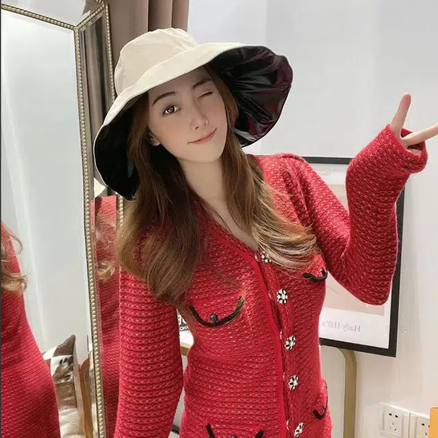 浪莎 黑胶遮阳防晒户外出行可折叠塑形大檐 聚酯纤维 渔夫帽 女款