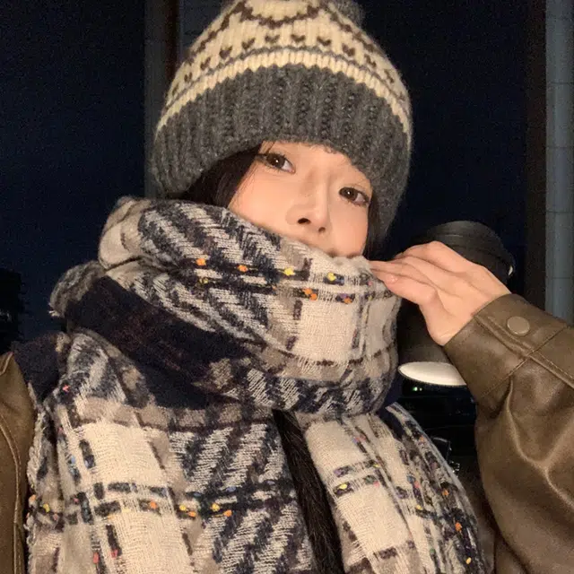 浪莎 彩点糖豆格子流苏围巾秋冬季披肩韩系高级氛围感加厚保暖围脖 男女同款情侣款 礼盒装 绒线围巾 男女同款情侣款