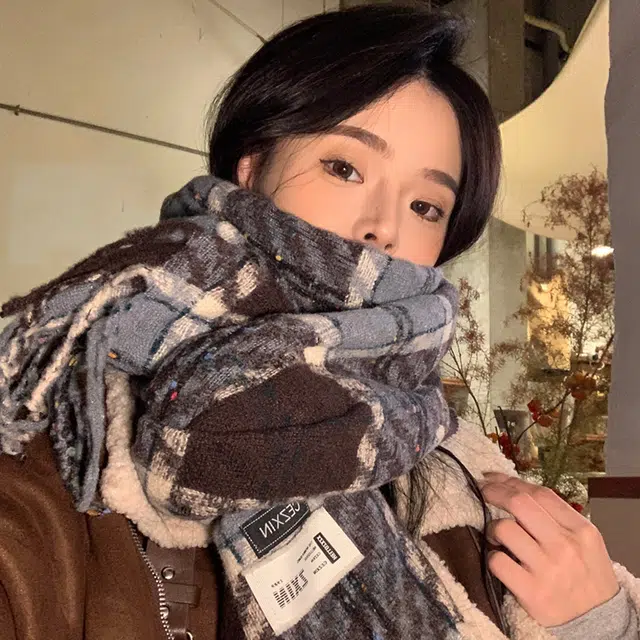 浪莎 彩点糖豆格子流苏围巾秋冬季披肩韩系高级氛围感加厚保暖围脖 男女同款情侣款 礼盒装 绒线围巾 男女同款情侣款