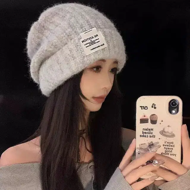 浪莎 日系简约纯色堆堆帽大头围针织显脸小户外休闲保暖护耳包头帽 聚酯纤维 绒线帽 男女同款情侣款