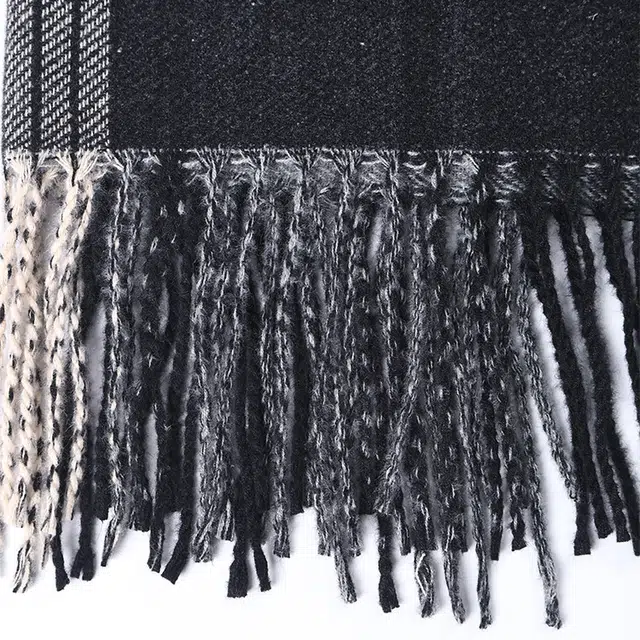 浪莎 百搭条纹方格拼色披肩高品质双面保暖加厚围脖 聚酯纤维 绒线围巾 男女同款情侣款