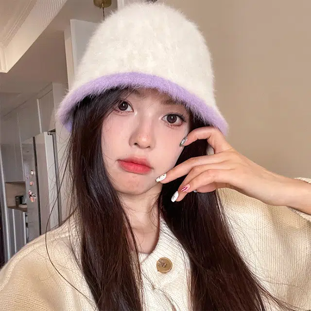浪莎 纯欲风显脸小韩系甜美可爱针织 兔毛 绒线帽 女款