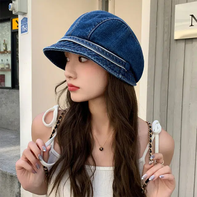 浪莎 秋冬韩版个性潮品时尚英伦短帽檐牛仔帽子女款显脸小贝雷帽 棉 贝雷帽 女款