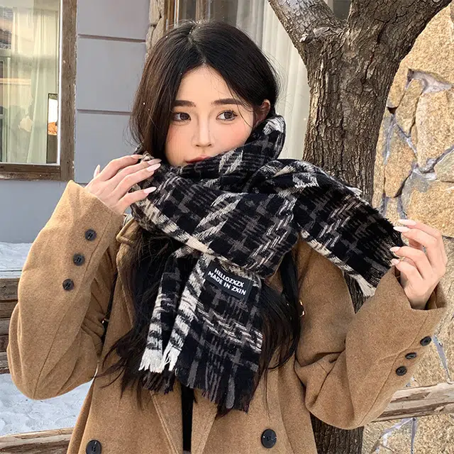浪莎 日落晚风 复古格子围巾秋冬季复古加厚保暖氛围感格纹针织围脖披肩 男女同款情侣款 礼盒装 绒线围巾 男女同款情侣款