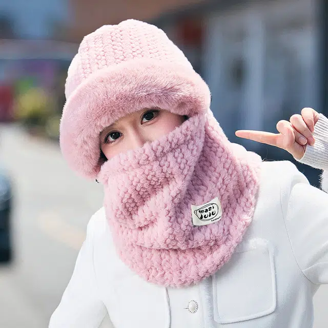 浪莎 新中式小众设计二合一防寒一体面罩骑行护耳保暖 聚酯纤维 绒线帽 男女同款情侣款