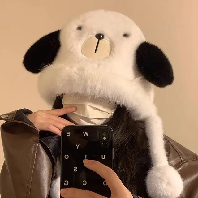 浪莎 可爱小熊耳朵毛绒绒雷锋帽子女生冬季显脸小加绒厚保暖防寒护耳绒线帽 涤纶 绒线帽 女款