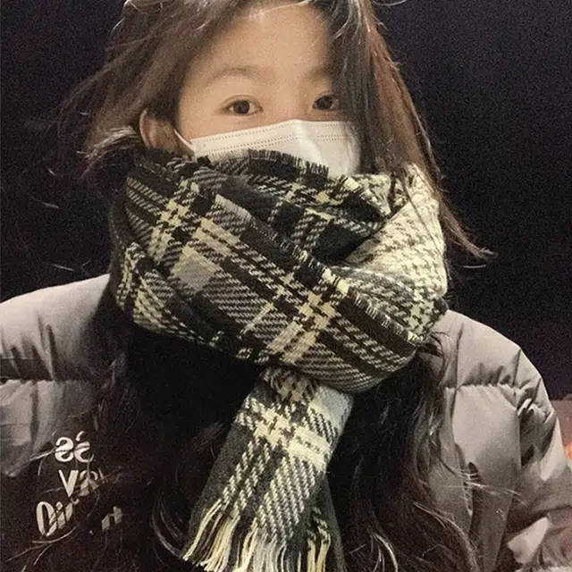 浪莎 复古格子围巾男女百搭秋冬季双面加厚格纹披肩学生情侣围脖 礼盒装 绒线围巾 男女同款情侣款