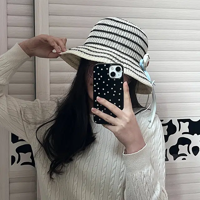 浪莎 甜美可爱蝴蝶结小熊条纹春夏季户外出游防晒遮阳透气百搭显脸小盆帽 腈纶 渔夫帽 男女同款情侣款