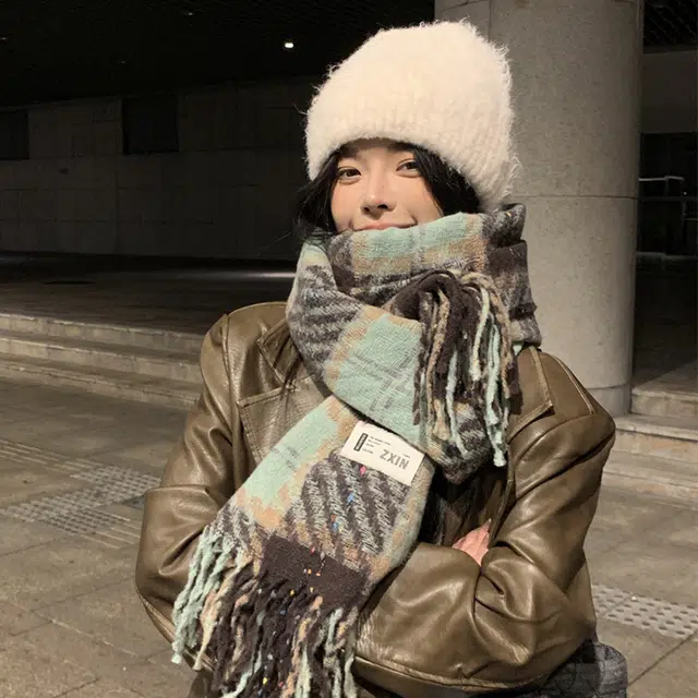 浪莎 彩点糖豆格子流苏围巾秋冬季披肩韩系高级氛围感加厚保暖围脖 男女同款情侣款 礼盒装 绒线围巾 男女同款情侣款