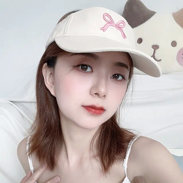 浪莎 甜美蝴蝶结刺绣空顶帽子夏季遮阳户外跑步运动潮 棉 防晒帽 女款