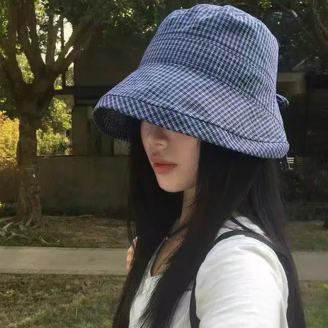 浪莎 韩版时尚潮流网格纹夏日户外休闲百搭透气防晒遮阳 棉 渔夫帽 男女同款情侣款