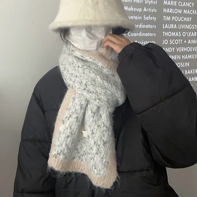 浪莎 氛围感混线边框绒线围巾男女生秋冬季高级感百搭撞色保暖学生情侣围脖披肩 礼盒装 绒线围巾 男女同款情侣款