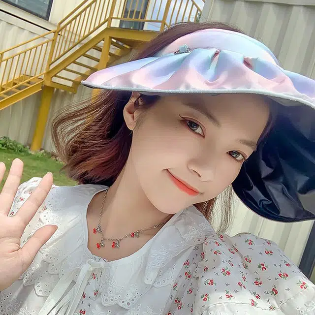 浪莎 韩式渐变色彩虹贝壳防紫外线空顶可扎马尾 聚酯纤维 防晒帽 女款