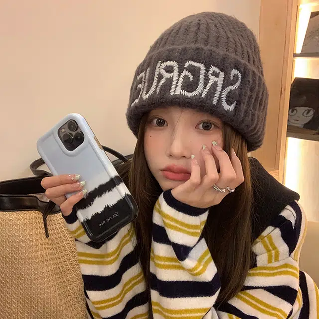 浪莎 秋冬保暖针织帽韩版出游逛街情侣时尚缝线字母百搭毛线包头绒线帽子 男女同款 涤纶 绒线帽 男女同款情侣款