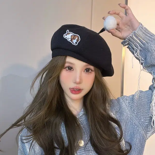 浪莎 日系复古英伦风可爱小狗气质百搭画家时尚潮流学生百搭显脸小 棉 贝雷帽 女款