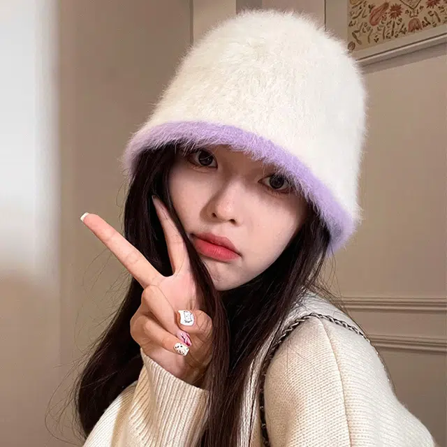 浪莎 纯欲风显脸小韩系甜美可爱针织 兔毛 绒线帽 女款